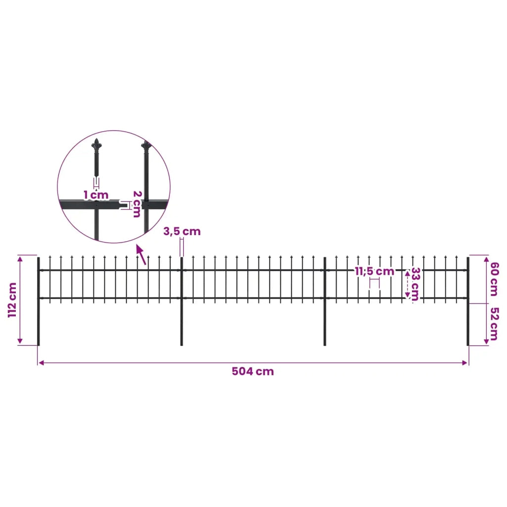 Recinzione da Giardino con Punta a Lancia in Acciaio 504x60 cm Nero 277595