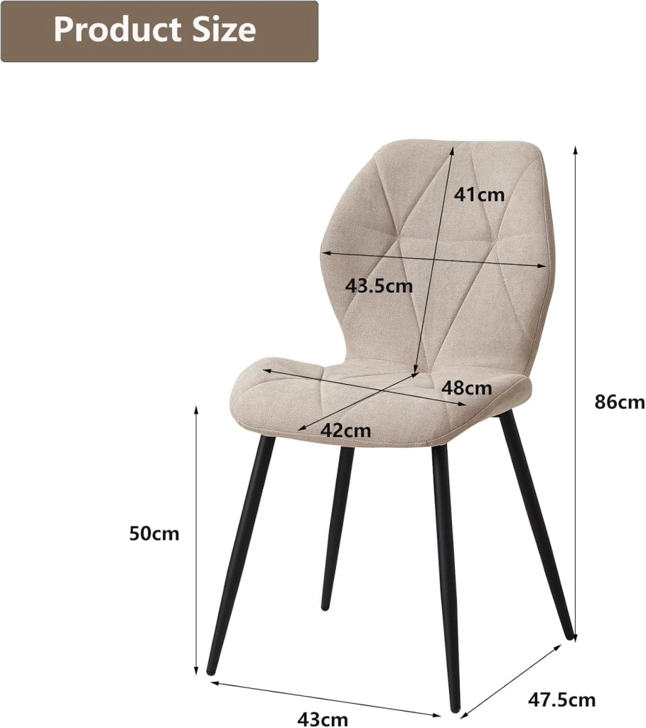 GrandCA HOME Set di 6 Sedie da Pranzo, Sedie da Pranzo Imbottite, Sedie da Cucina Nordiche con Gambe in Metallo, Cuscini in Tessuto a Rombi, Beige-R