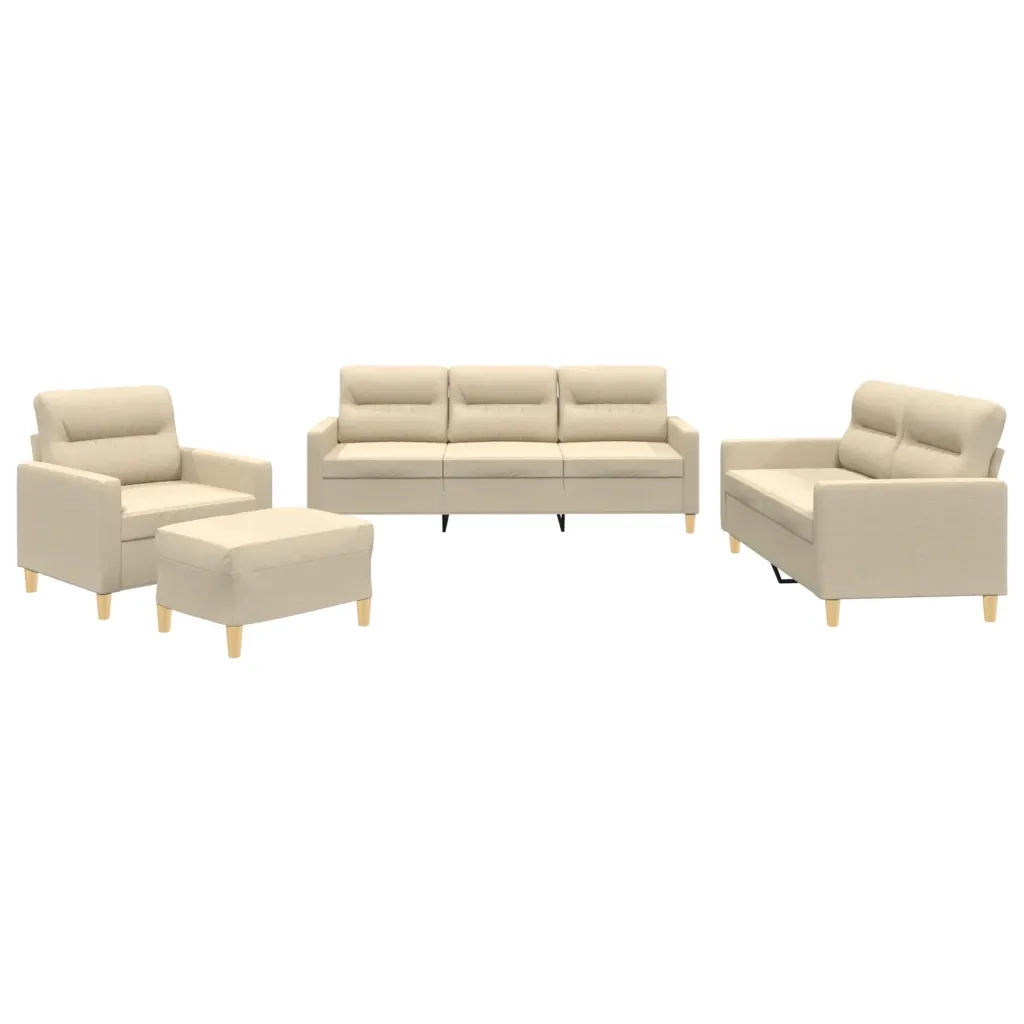 Set di Divani 4 pz con Cuscini Crema in Tessuto