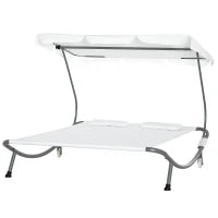 Lettino Matrimoniale 2 Posti Parasole Regolabile da Esterno e Giardino 200x175 x134cm Crema