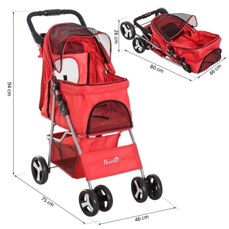 PASSEGGINO PER ANIMALI DOMESTICI PIEGHEVOLE, ROSSO, 75 X 46 X 94 CM
