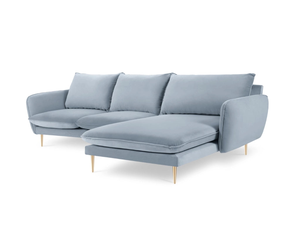 Cosmopolitan Design - Divano angolare destro "Vienna" 5 posti in velluto azzurro 