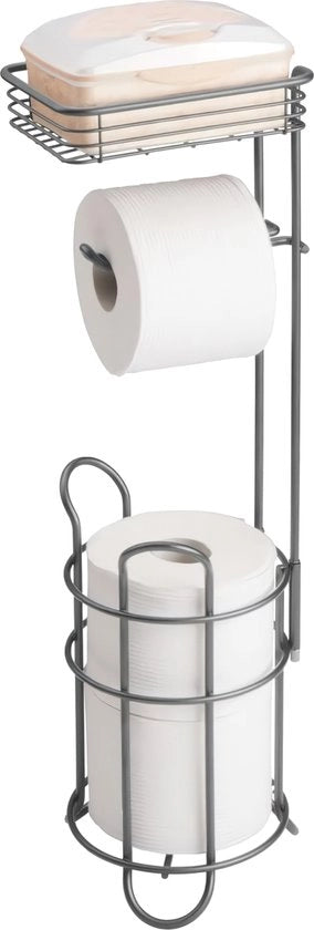 Sostegno per il water in bagno - libero/ con spazio aggiuntivo per 2 rulli di carta igienica e griglia/metallo - pc grafite