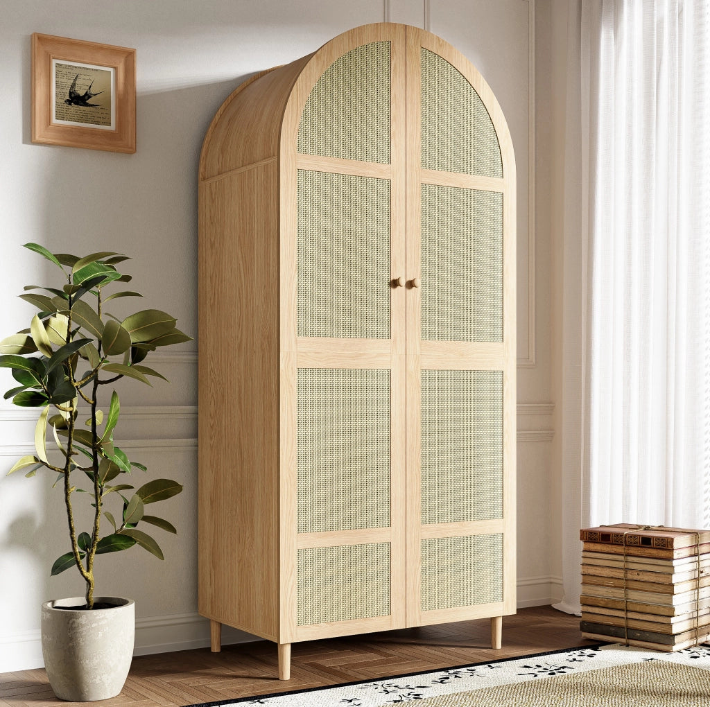 Armadio moderno 80x50x179 cm con ante in rattan e cassetti