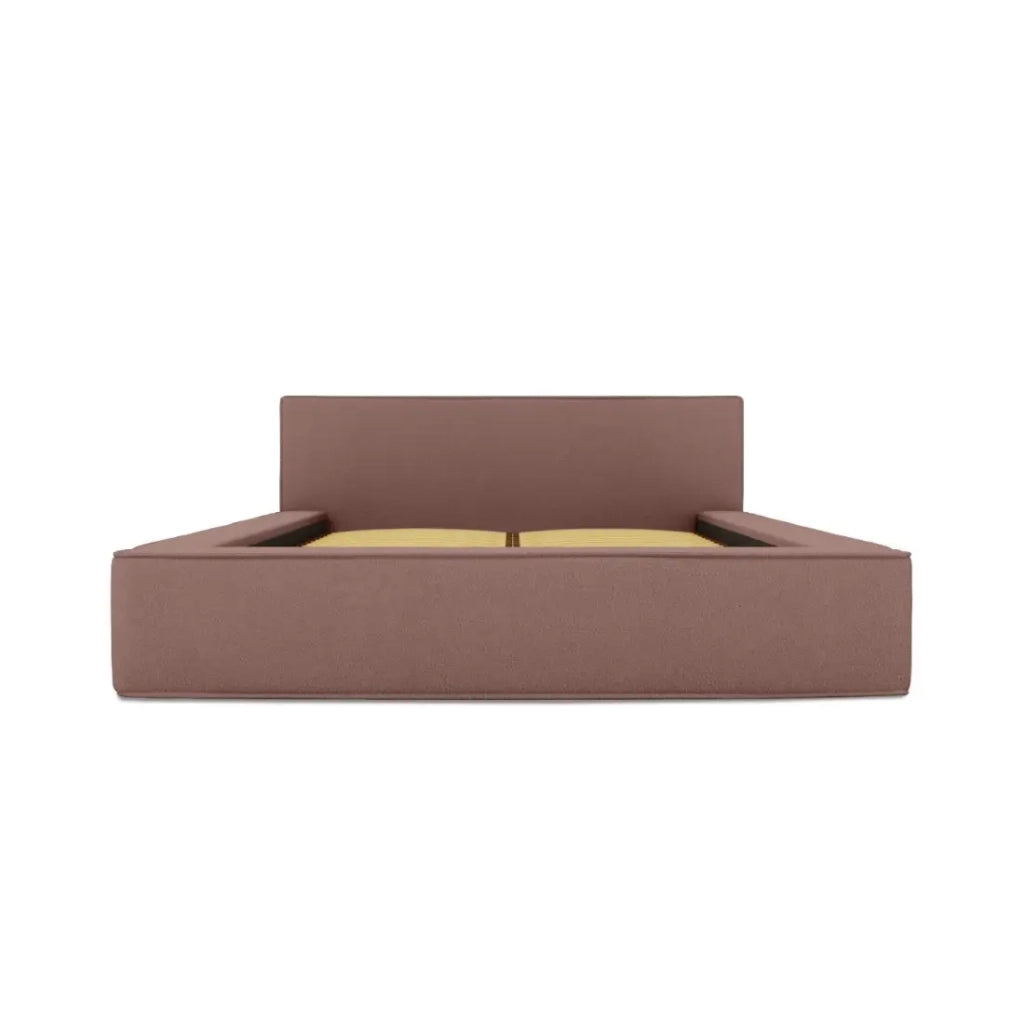 Letto contenitore VELORA – Terracotta bouclé – 140x200 cm – Tessuto velluto morbido – Rete sollevabile – Contenitore integrato