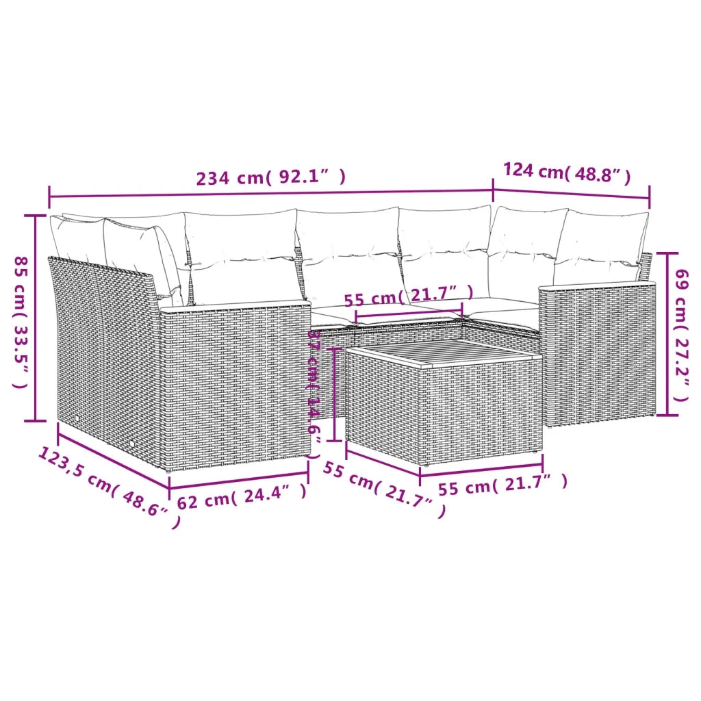 Set Divani da Giardino 7 pz con Cuscini Grigio in Polyrattancod mxl 92354