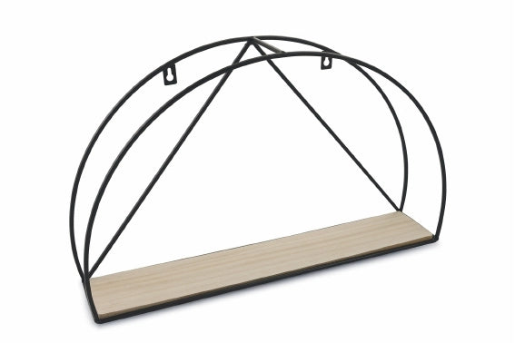 MENSOLA MEZZALUNA IN METALLO CON RIPIANO IN LEGNO 30X49 CM