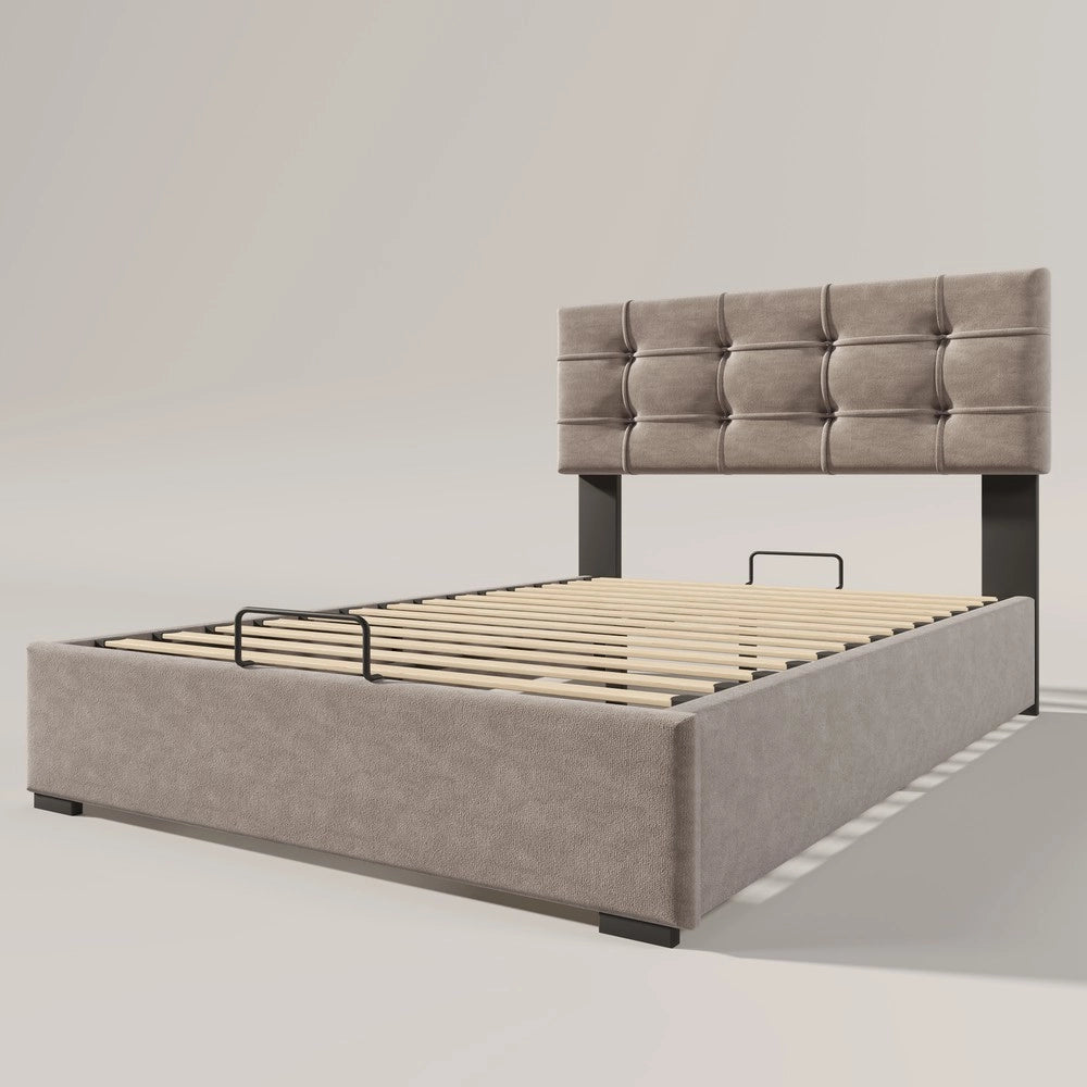 Letto Singolo Imbottito Contenitore con Testiera Regolabile ¨C MINIMAL ¨C Velluto Grigio Chiaro 90x200