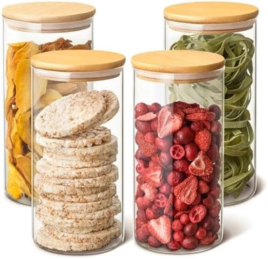 Set di contenitori in vetro per conservazione - 4 pezzi contenitori a chiusura ermetica con coperchi naturali