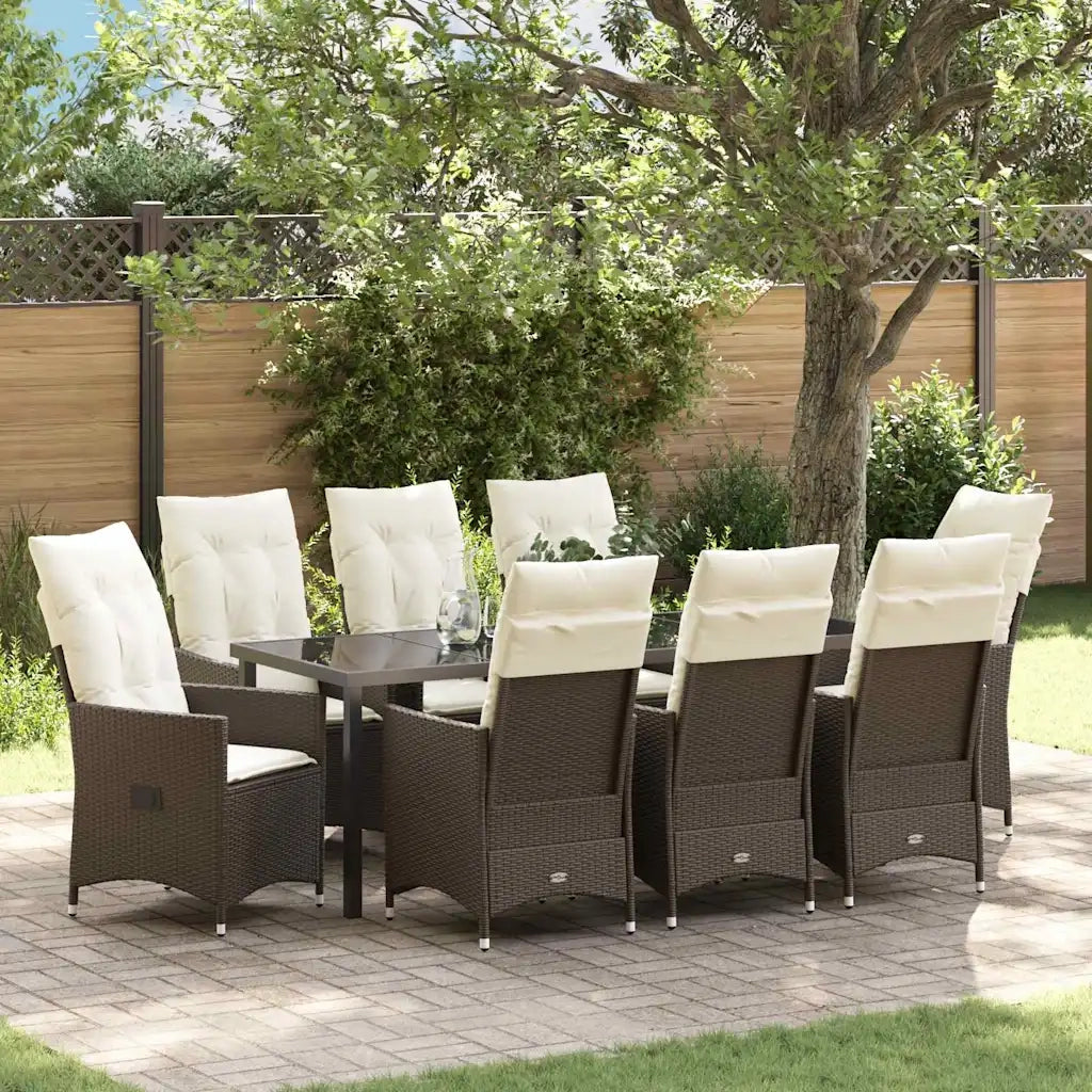 Set da Pranzo per Giardino con cuscino 9 pcs Marrone polyrattan 3379547
