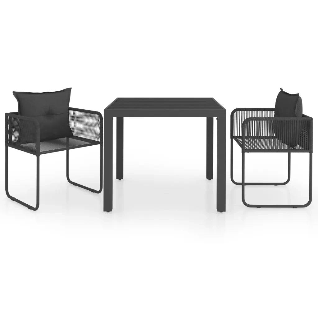 Set da Pranzo da Giardino 3 pz in Rattan PVC Nero