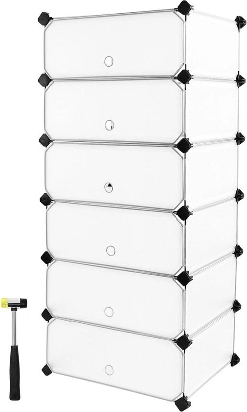 Cassettiera per Scarpe DIY a 6 Porte con 6 Livelli per Stoccaggio Scarpe - 12 a 18 Paire - Bianca - 43 x 31 x 105 cm