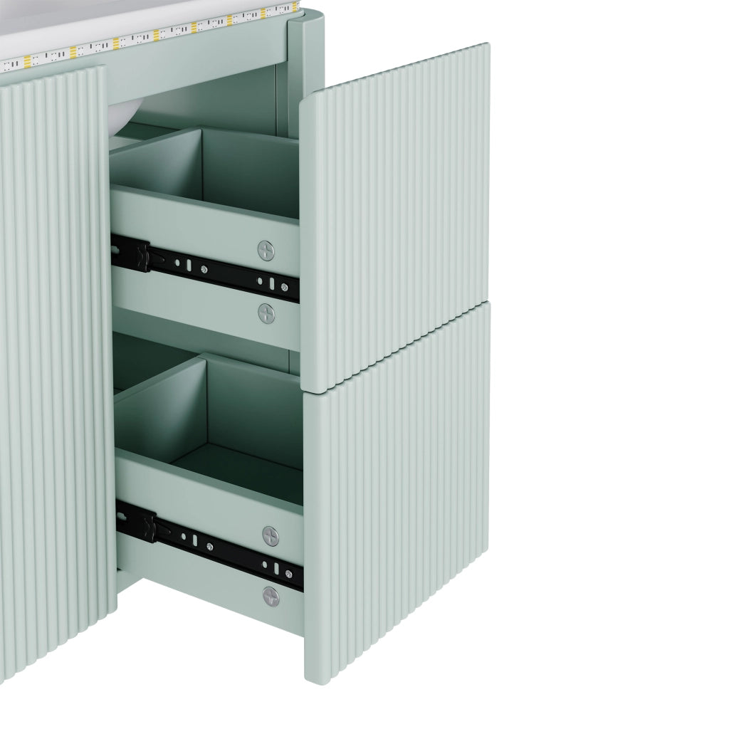 Mobile sottolavabo con LED, lavabo in ceramica e 4 cassetti, per bagno, in MDF e ceramica, verde, 80,5 × 47,5 × 51 cm