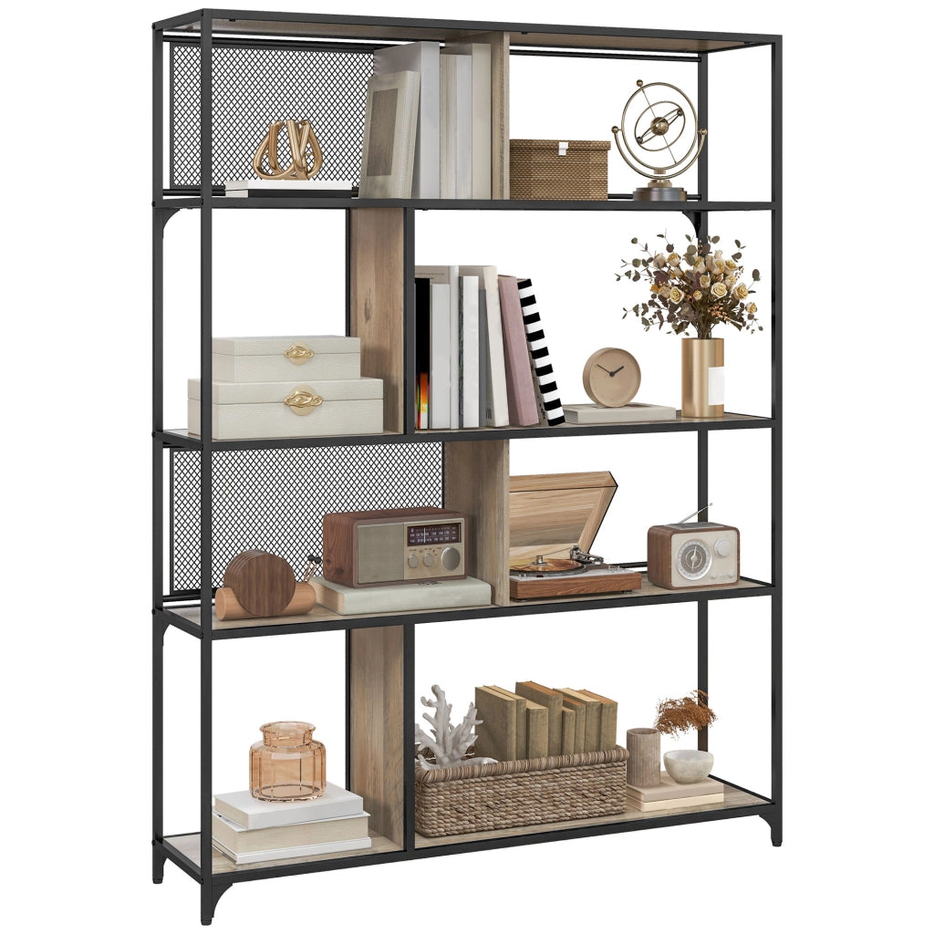 EasyComfort Scaffale Libreria Industriale a 5 Livelli con Porta Metallica, in Legno e Acciaio, 120x30x161 cm, Nero e Grigio