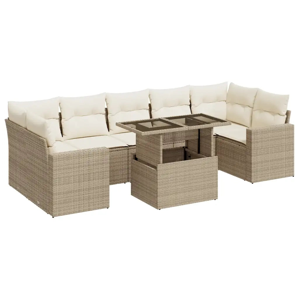 Set Divano da Giardino 8 pz con Cuscini Beige in Polyrattan 3326279