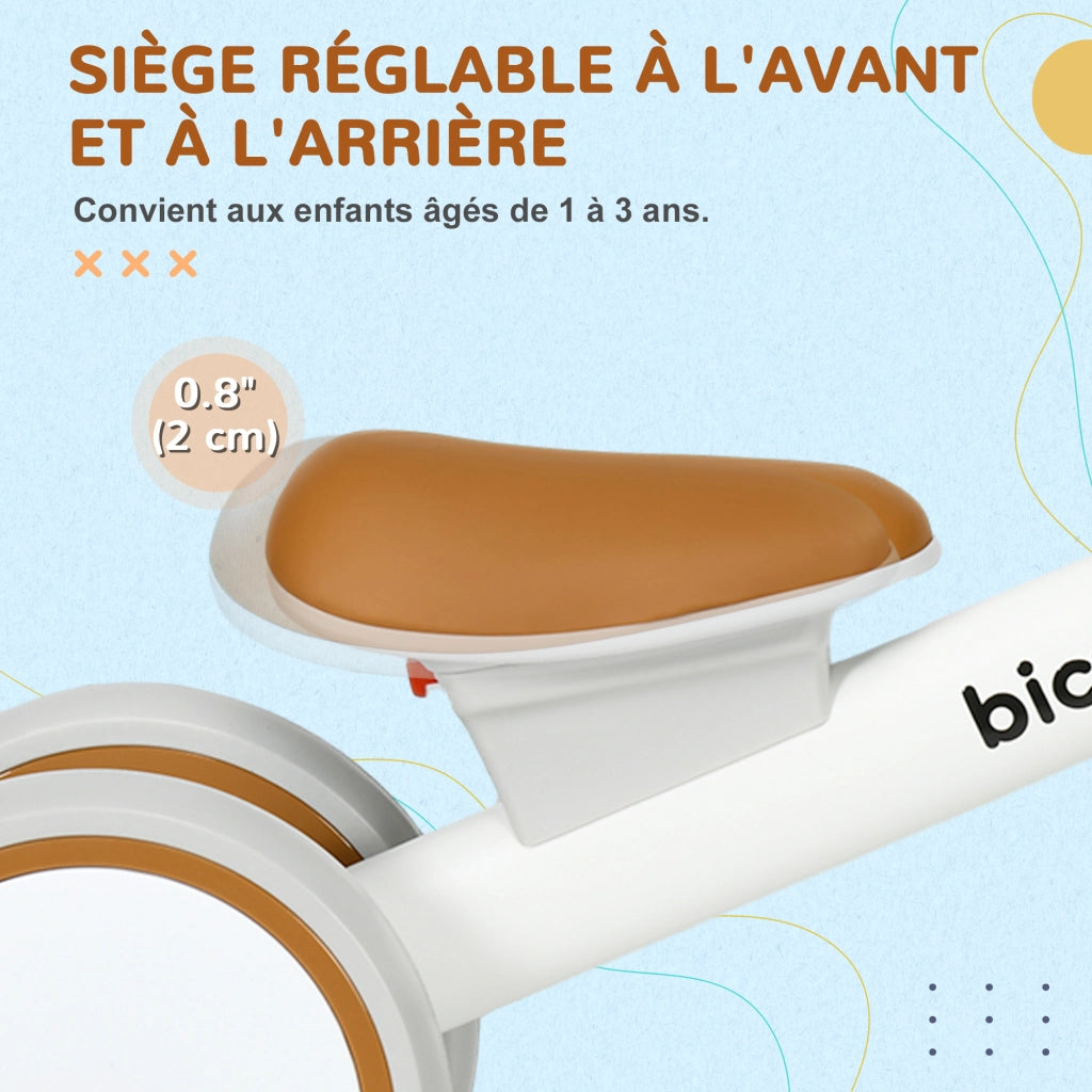 Bicicletta senza pedali per bambini con sella regolabile ¨C zephmum ¨C 4 ruote, colore marrone e bianco