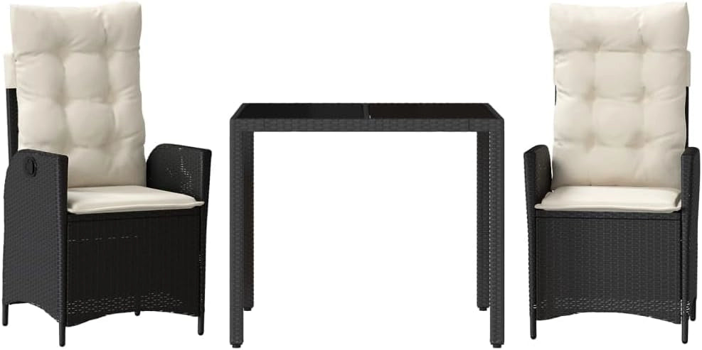 3213058 - Set da pranzo da giardino con cuscini in rattan sintetico nero, set tavolo e sedie da giardino, tavolo da terrazza e sedie da giardino, set da giardino, mobili da giardino