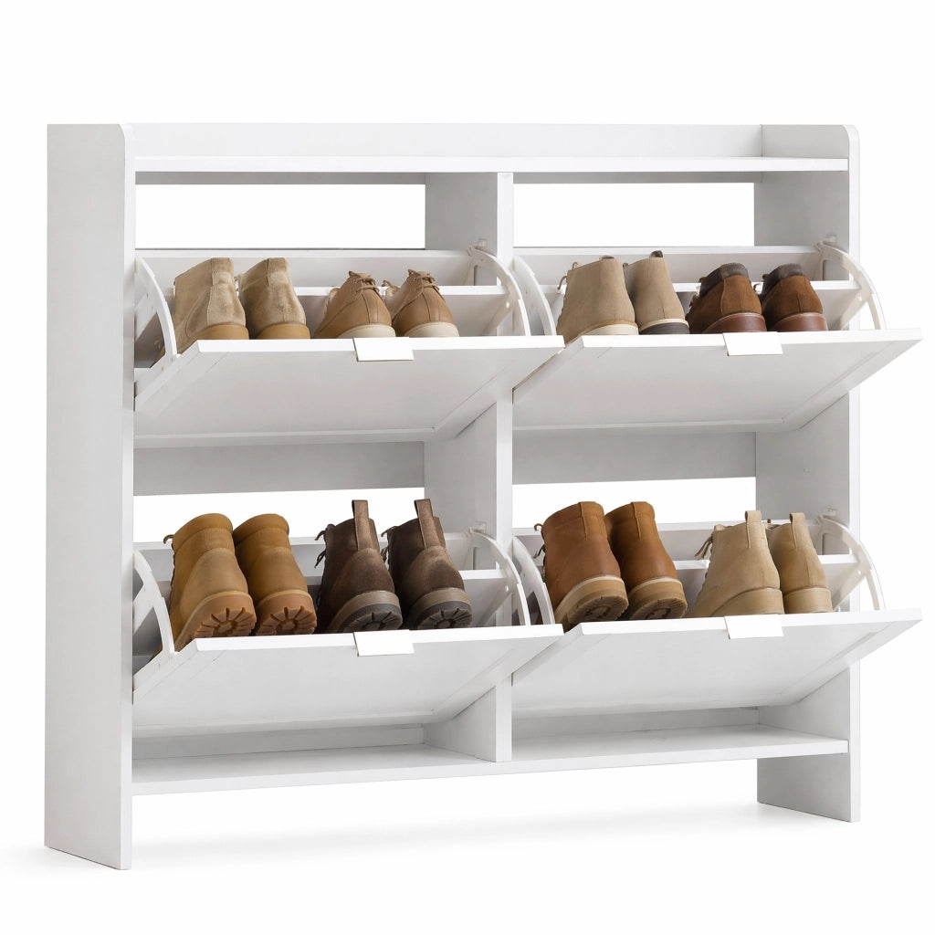 Scarpiera moderna ad arco con vano estraibile; 110x90x24 cm; bianco in truciolare