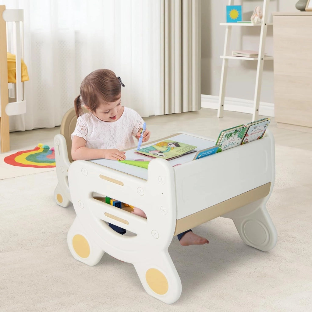 Set Tavolo e sedia per Bambini, Tavolo per Bambini con Sedia, Tavolo da Disegno Cancellabile e Ripiano, per Disegnare, Leggere, Giocare, Ideale per Bambini 3-8 Anni (Brown)