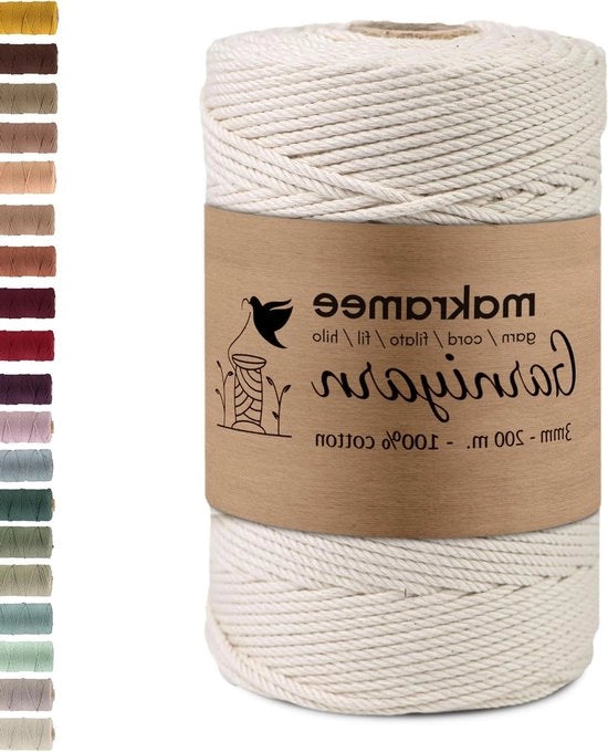 Filato di Macramè di Cotone Soft per Decorazioni per Pareti, Vasi per Piante e Accessori per la Casa (100% Cotone, Naturale, 200m)