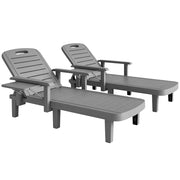 Set 2 Sdraio da Giardino Regolabili con Tavolino e Braccioli, in Polipropilene, 79x158x88 cm, Grigio Scuro