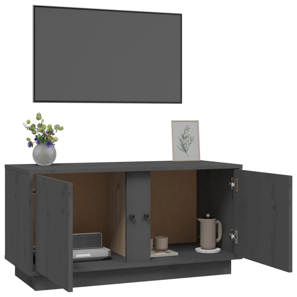Mobile Porta TV Grigio 80x35x40,5 cm in Legno Massello di Pino 814471