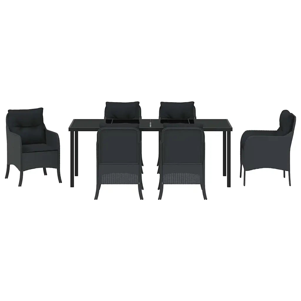 Set da Pranzo per Giardino con cuscino 7 pcs Nero polyrattan 3380153