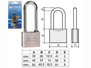 LUCCHETTO OTTONE ARCO LUNGO OCEAN 2700M IN BLISTER- - mm.40 (2780MB) - 1 pezzi POTENT