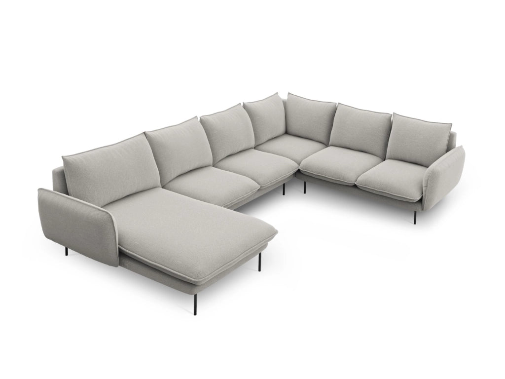 Cosmopolitan Design - Divano panoramico destro "Vienna" 7 posti in tessuto strutturato grigio chiaro 