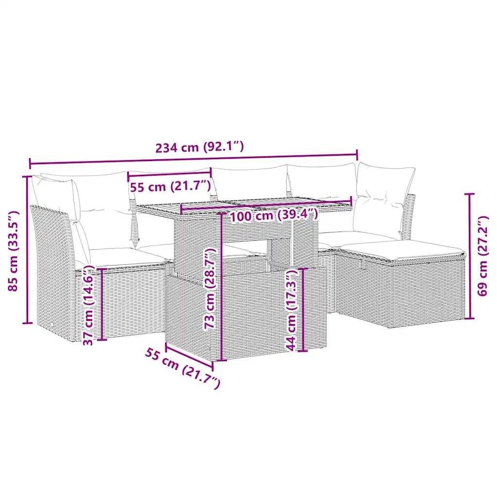 Set Divano da Giardino 6 pz con Cuscini Beige in Polyrattan 3275466