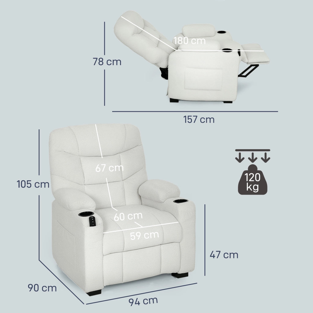 Poltrona relax elettrica reclinabile ¨C zephmum ¨C crema 94x90x105 cm