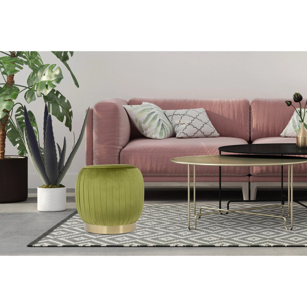 Pouf contenitore Lyla in velluto verde pistacchio