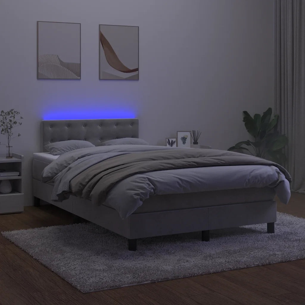 Letto a Molle con Materasso e LED Grigio Chiaro 120x190 cm Velluto 3270177