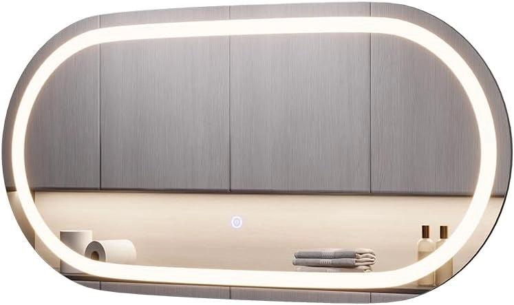 Specchio bagno Miral, Vetro, 80 x 40 cm con illuminazione frontale, adatto al montaggio a parete per ambienti umidi
