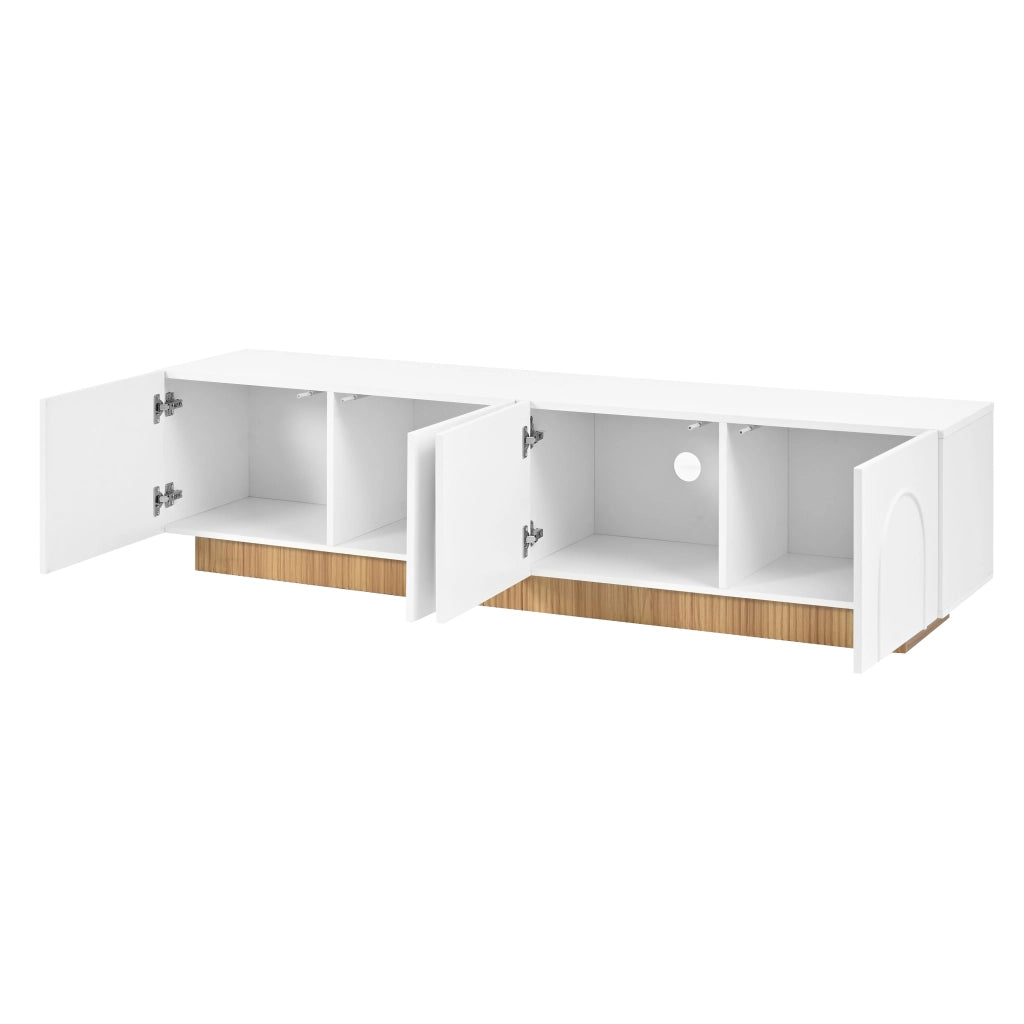 Mobile Porta TV Bianco 170 cm in MDF con 4 Ante ad Arco e Zoccolo a Doghe