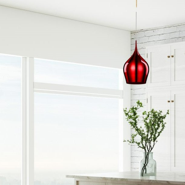 Sospensione Contemporanea Vibrante Alluminio Rosso 1 Luce E27