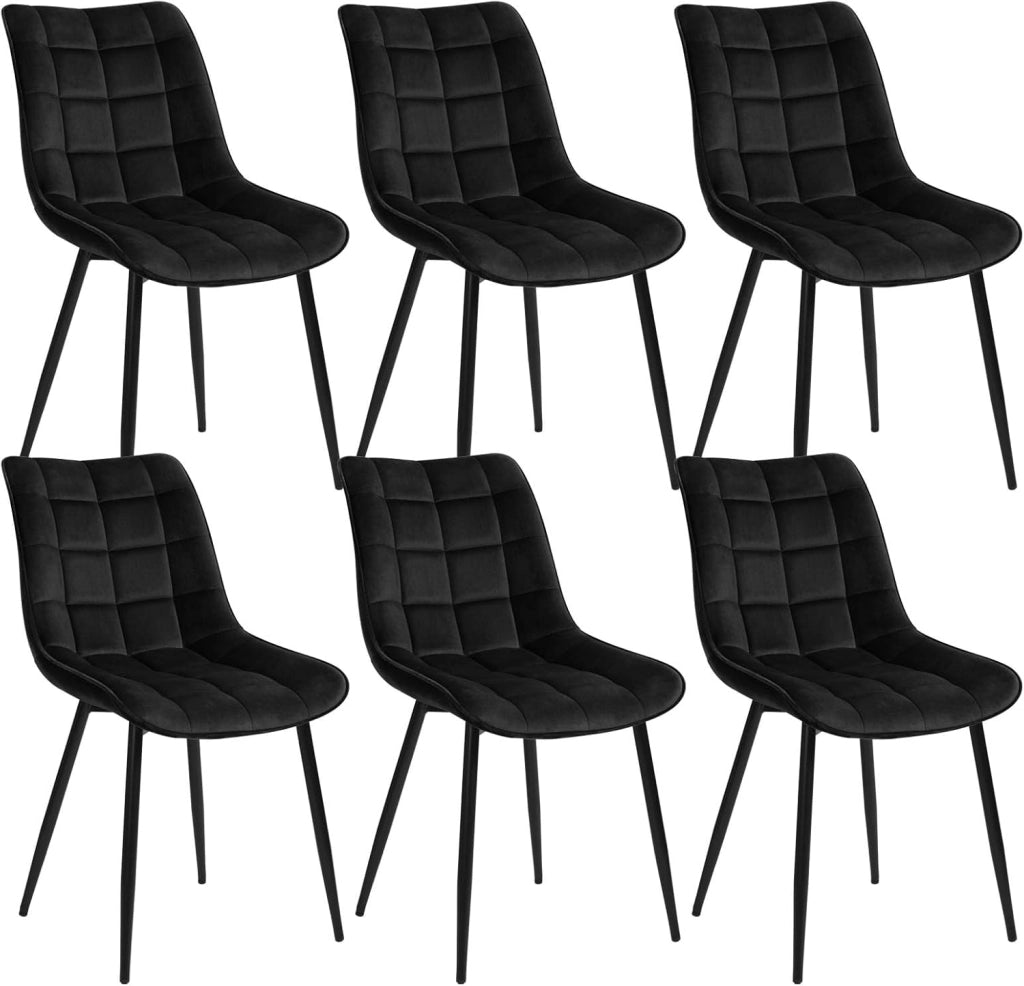 BH142sz-6 Sedie Sala da Pranzo Design Retrò Sgabello Imbottito con Rivestimento in Velluto Nero 6 Pezzi