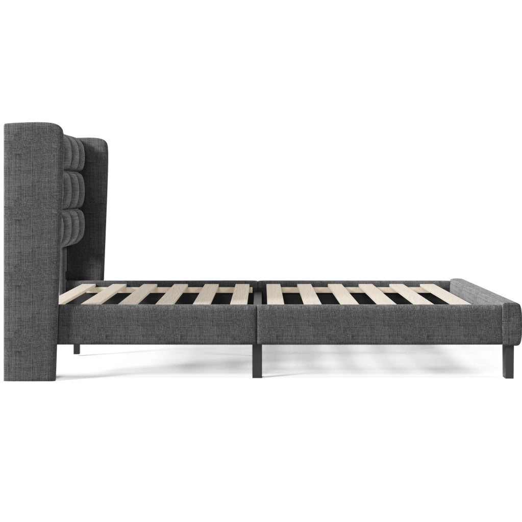 Letto imbottito 140x200 cm in grigio con rete a doghe e testiera alta