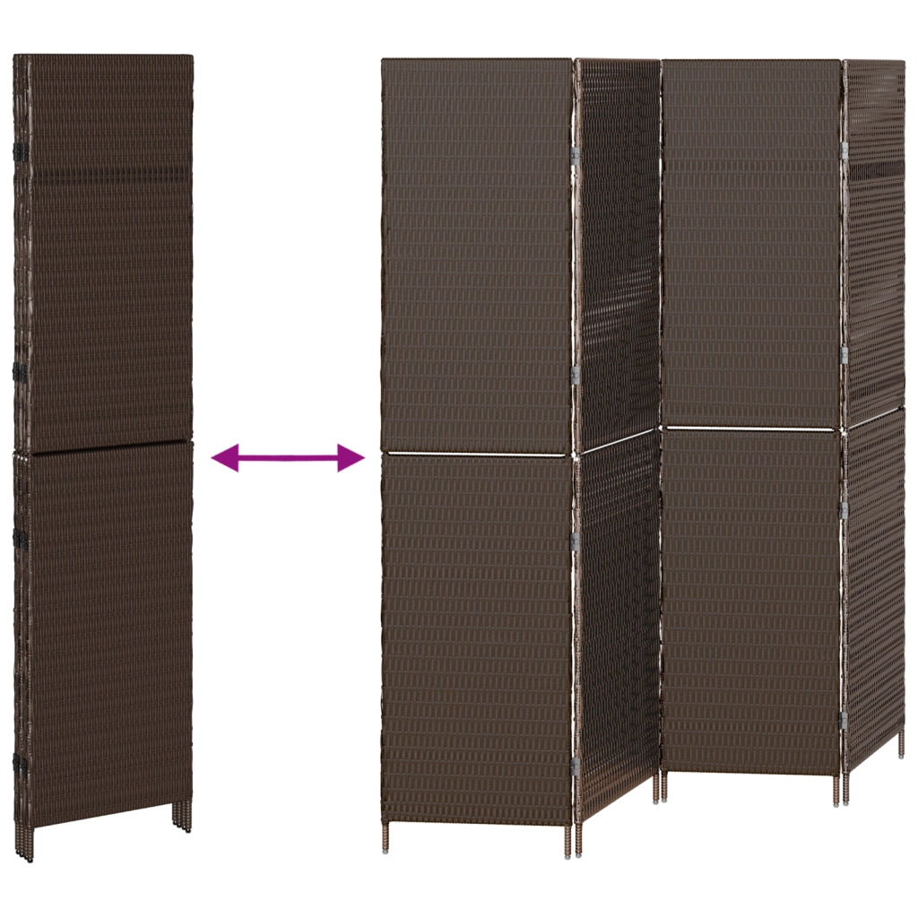 Divisorio per stanze 4 pannelli pieghevole marrone 195x180 cm in poly rattan