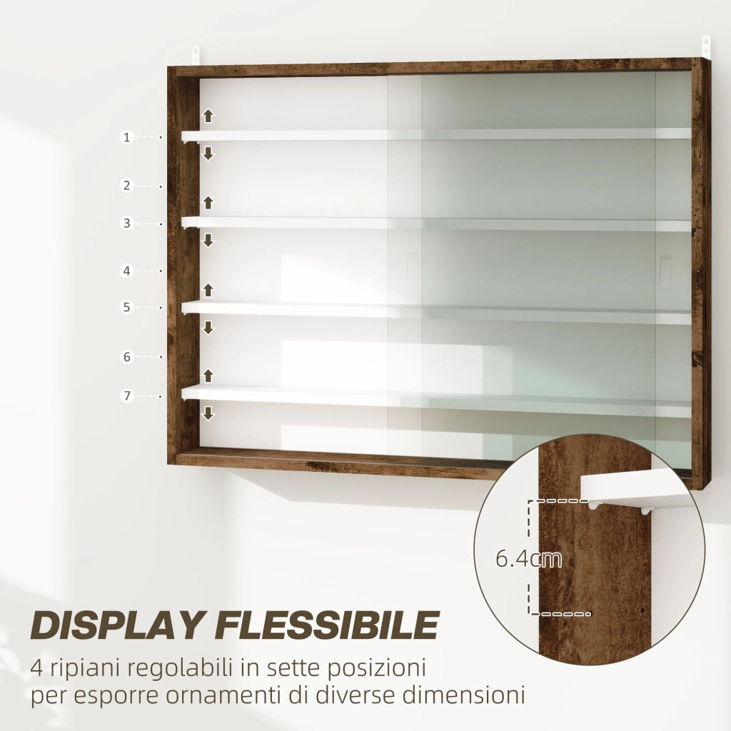 Vetrina a muro con 4 ripiani regolabili ¨C Xylo ¨C legno e vetro 80x9.5x60cm marrone