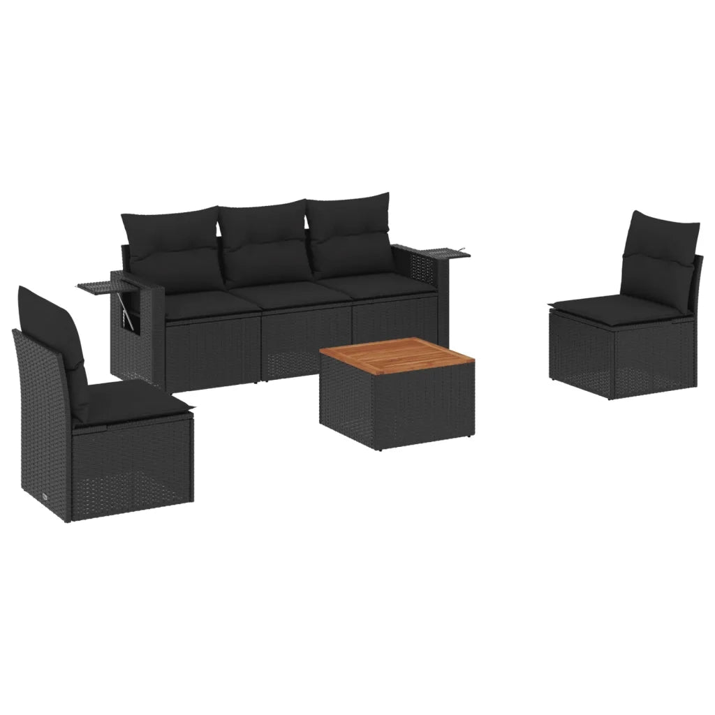 Set Divano da Giardino 6 pz con Cuscini Nero in Polyrattan