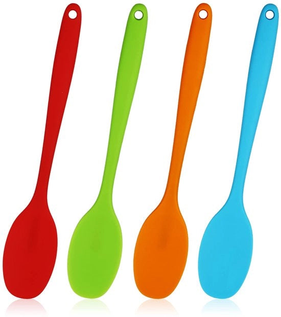 Lepelli in silicone, 28 cm resistenti al calore, cucchiai da servizio, utensili da cucina in silicone, design unico, cucchiai in silicone per cucina, cottura, mescolatura (28 cm) 4-pack