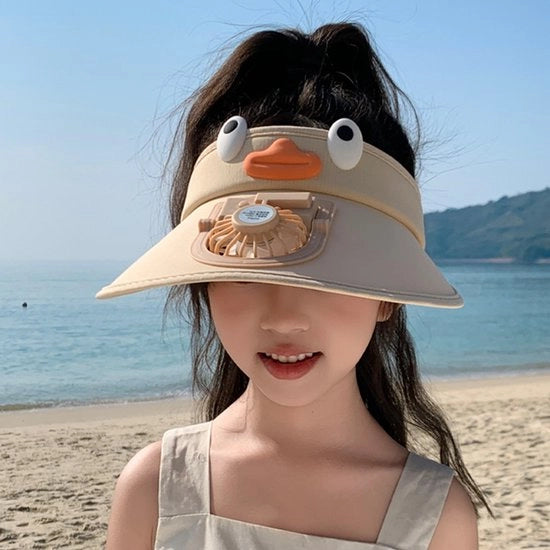 Ombrello di Ventilazione per Bambini con Energia Solare + Ricarica USB - 3 Posizioni - Cappello Solare UV - Progettato per l'Aria - Adatto per Ragazzi/Ragazze (Misura Universale) - Khaki