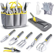 Set di attrezzi per giardinaggio, 11-in-1 set di attrezzi per giardinaggio, attrezzi per giardinaggio robusti con impugnatura antiscivolo ergonomico, set di attrezzi con tasca inclusa set di regalo per attrezzi per giardinaggio