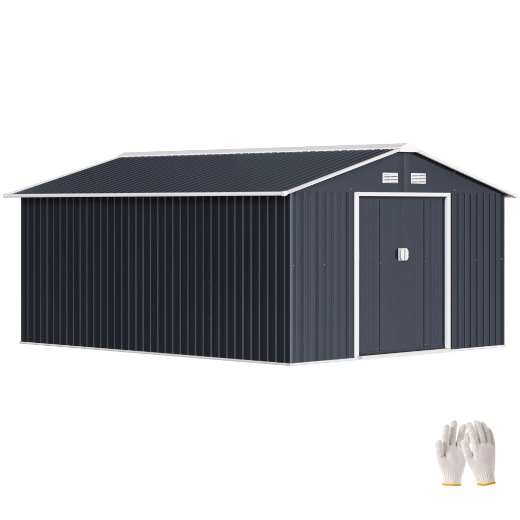 Casetta da Giardino 12.4m2 ¨C Xylo ¨C Acciaio Zincato Grigio con Doppia Porta Scorrevole