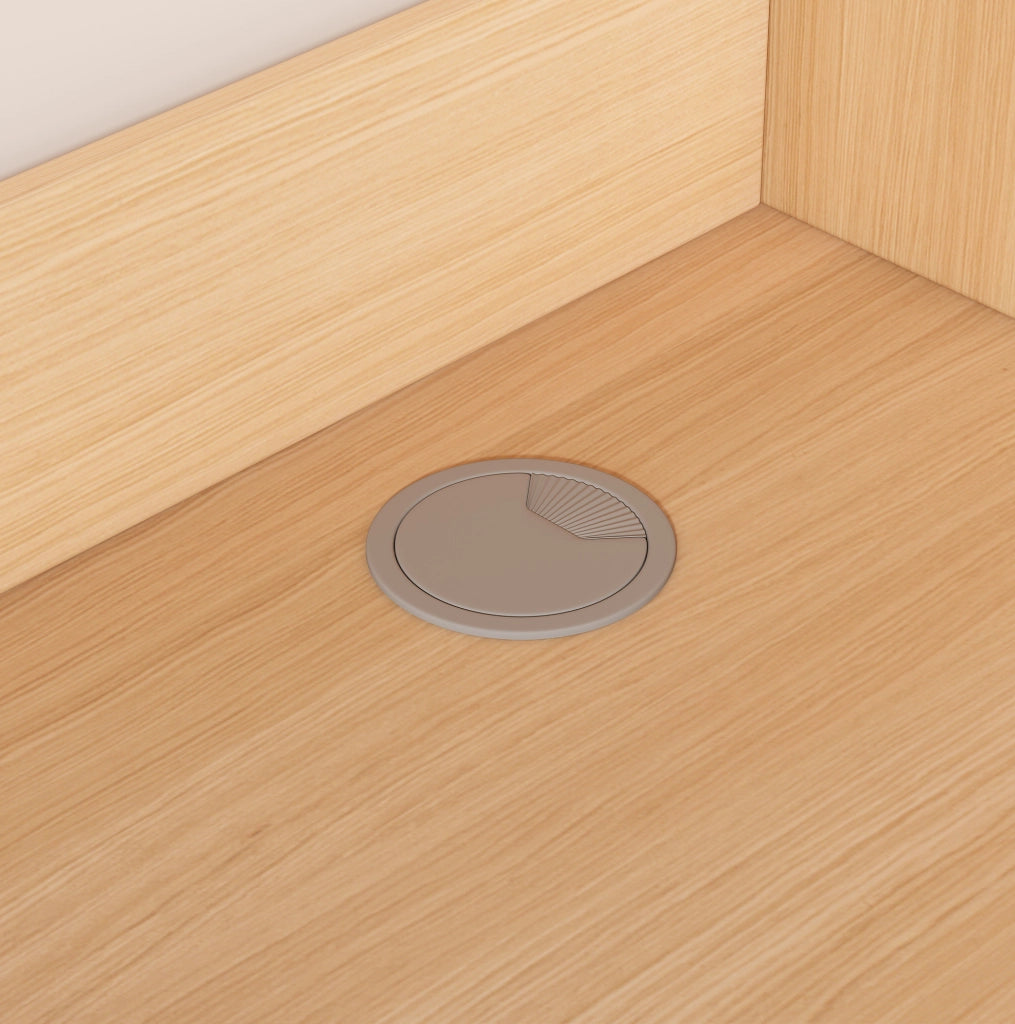 Scrivania con mobile contenitore e piano girevole; MDF; bianco e naturale