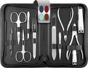 Set di manicure e pedicure 12 pezzi in contenitore in pelle vera - pratico e morbido - completo set per cura delle mani e dei piedi