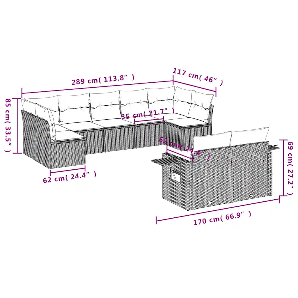 Set Divani da Giardino 9 pz con Cuscini Nero in Polyrattan 3220616