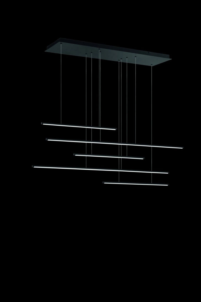 SOSPENSIONE GENIUS ORIZZONTALE 5 LUCI NERO LED 3000K 3050LM 72W DIMMERABILE RETTANGOLARE