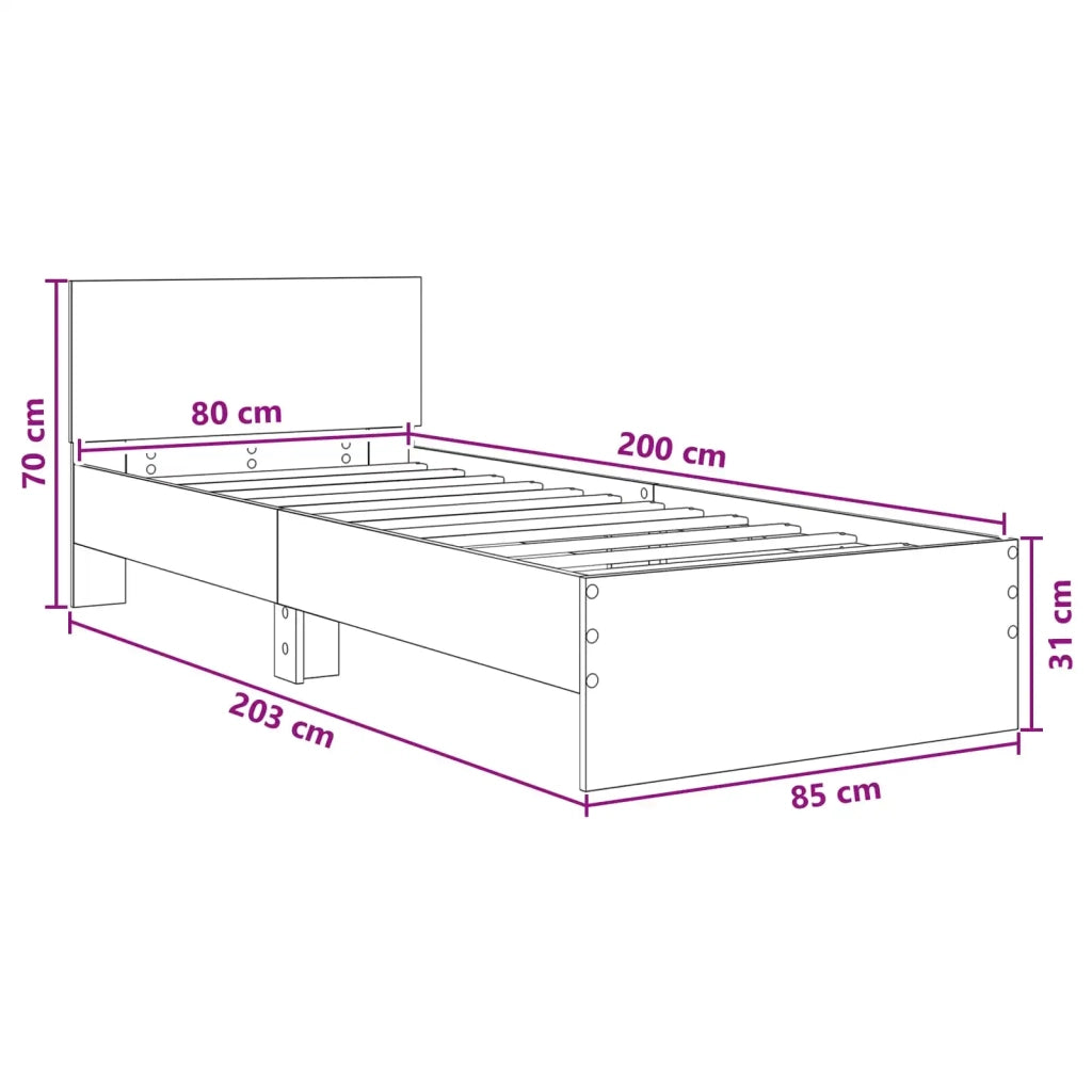 Struttura letto con testata-Giroletto Rovere Nero 80 x 200 cm 381612